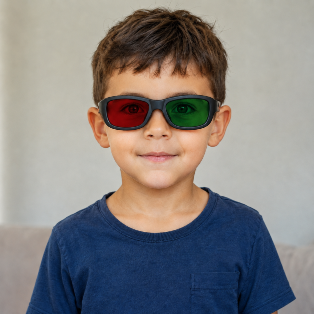 Children using BiColor – Vision Trainer with anaglyph glasses