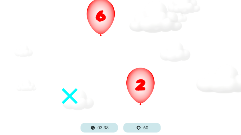 Balloons mini-game in BiColor with numbered red balloons for lazy eye vision training