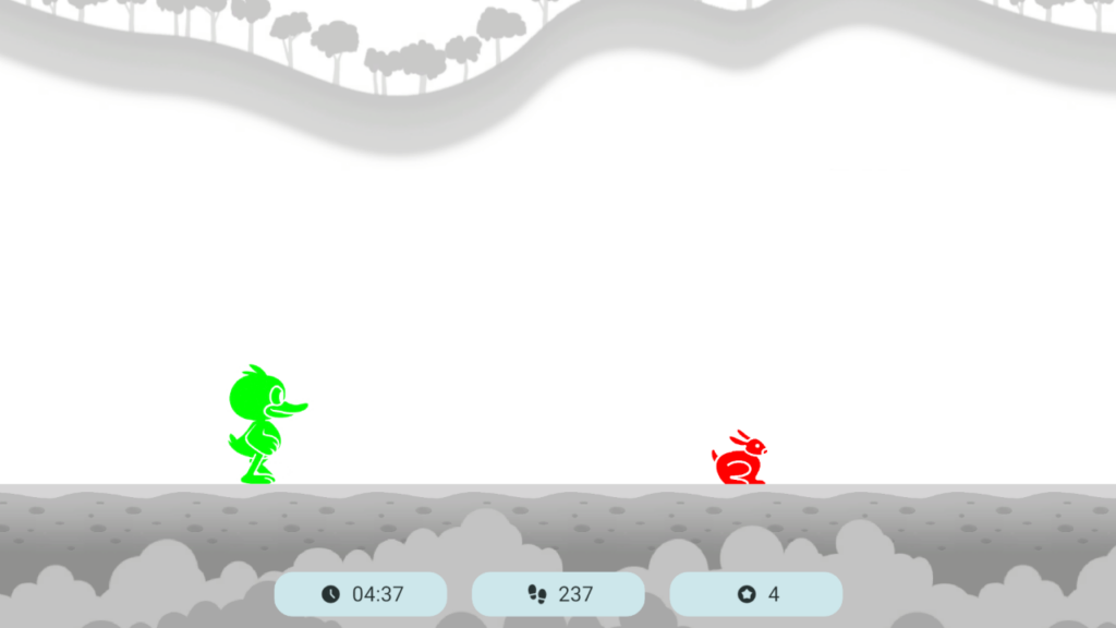 Duck Runner gameplay in BiColor with a duck jumping over obstacles in a 2D lazy eye mini-game