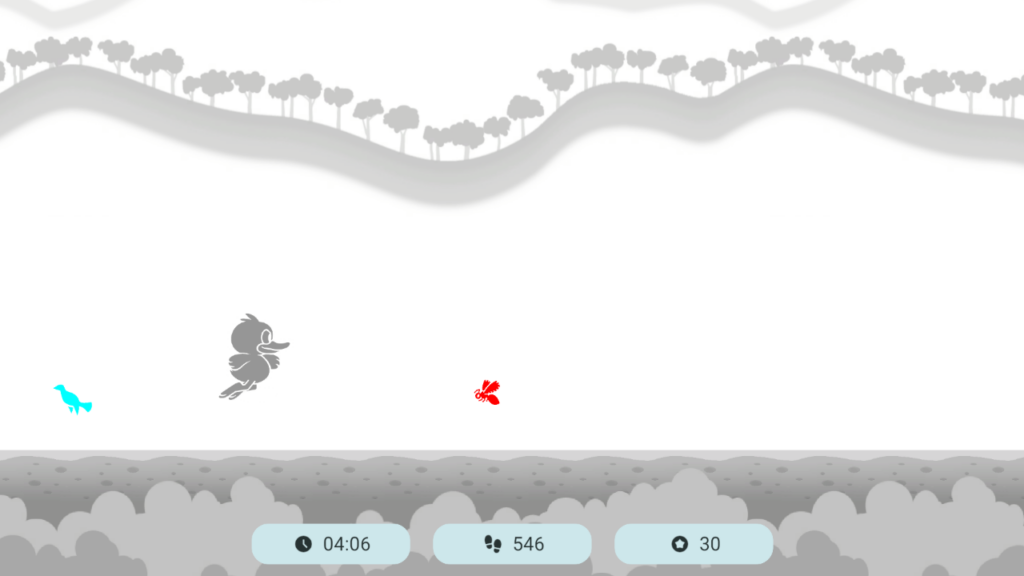 Duck Runner mini-game screenshot showing a duck jumping during anaglyph vision training