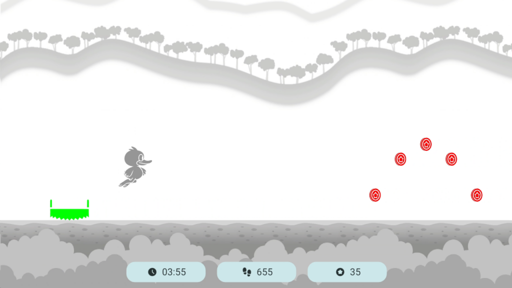 Duck Runner 2D runner gameplay with obstacles and coins in BiColor – Vision Trainer