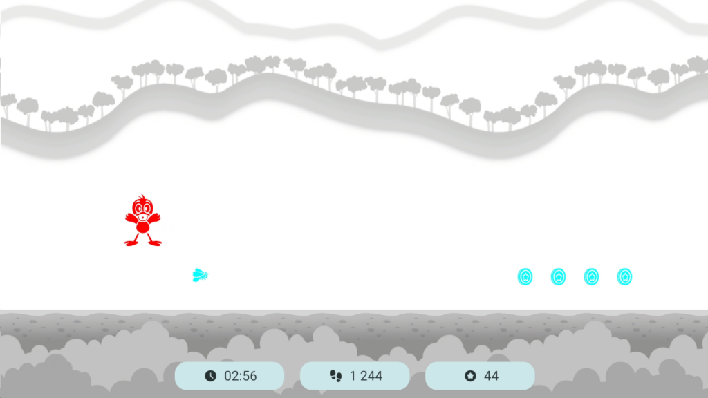 Duck Runner lazy eye mini-game with a duck collecting coins for temporary invincibility