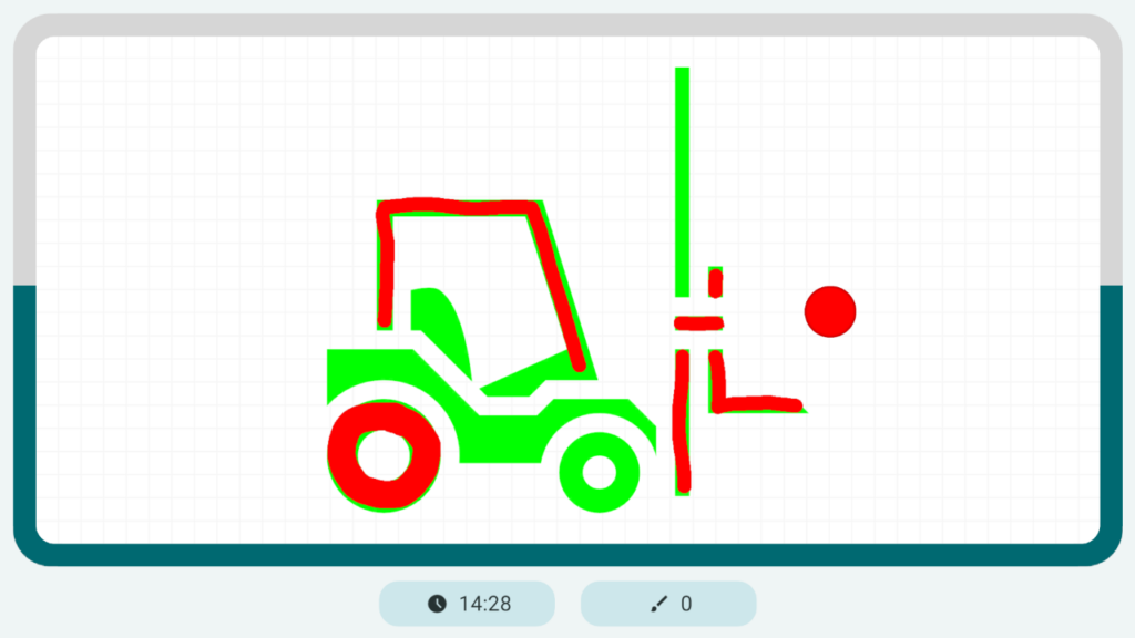 Paint mini-game in BiColor showing a tractor drawing task for lazy eye vision training