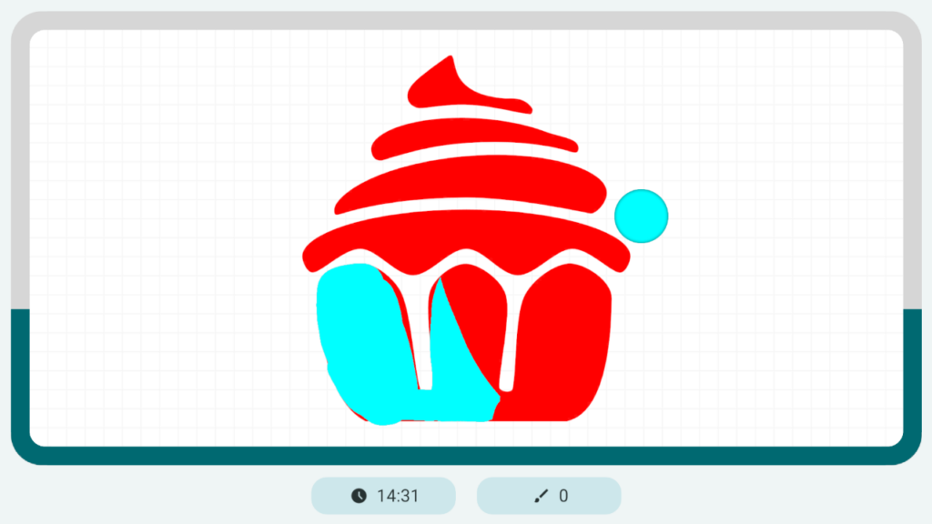 Paint gameplay screenshot with a cupcake drawing exercise in BiColor – Vision Trainer